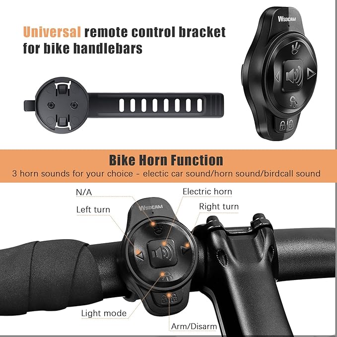 WSDCAM Smart Bike Light with Turn Signals, Brake Light, and Alarm Horn - Auto ON/Off Rechargeable Waterproof Rear Bicycle Tail Light with Remote