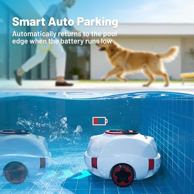 VONKO P10 Pool Vacuum for Above Ground Pool, Cordless Robotic Pool Cleaner and Above Ground Pool Vacuum, Automatic Pool Vacuum with 100-Min Runtime, Self-Parking,White