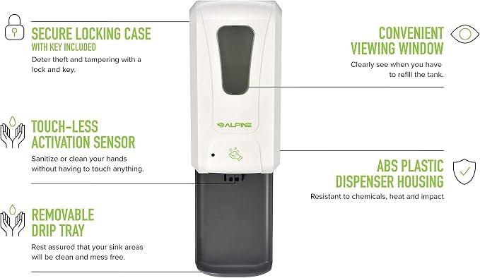 Alpine Automatic Hand Sanitizer Dispenser - Touchless Soap Dispenser with Drip Tray for Restaurant, Hospital, School, Hotel, Kitchen and Bathroom -1200mL Foam