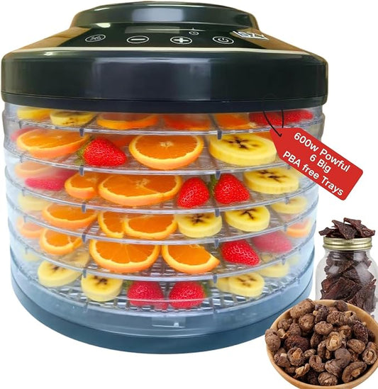 Food Dehydrator Machine for Mushroom,6 Trays Jerky Dehydrator Machine with 24H Timer, 600W 158°F Food Dryer Dehydrator for Meat, Herbs, Meat, Fruit,Dog Treats (Black)
