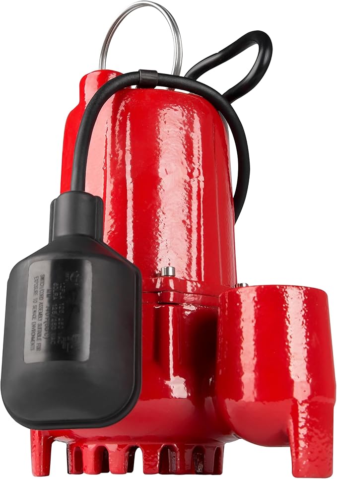 Red Lion RL-SC50T 115-Volt, 1/2 HP, 4300 GPH Cast Iron Sump Pump with Tethered Float Switch, 10-Ft. Cord, Red, 14942746