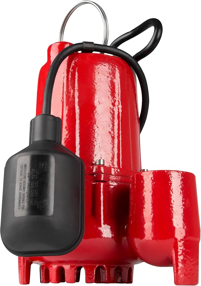 Red Lion RL-SC33T Submersible Water Pump, Heavy Duty Automatic Sump Pump with Tethered Float Switch, 1/3 HP, 3350 GPH, Cast Iron