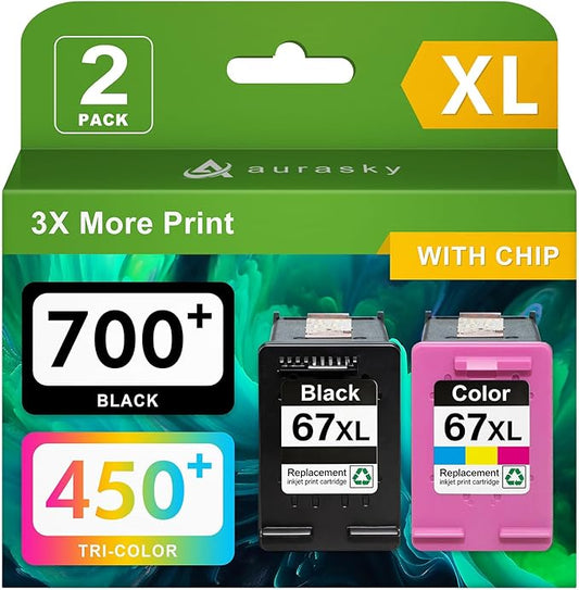 67XL Ink Cartridges Black/Color Combo Pack Compatible for HP Ink 67 XL Printer Ink for HP DeskJet 2700 2700e 2755e 2800 2855e 4155e 4255e 2852e Envy 6055e 6000 6455e (2 Pack)