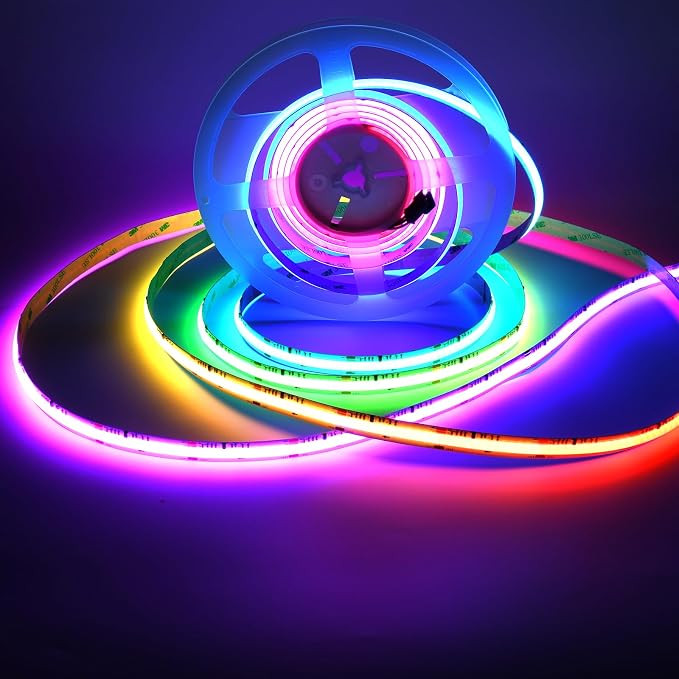 RGB Smart IC COB Led Strip Light 16.4ft/5M, 24V COB Led Strip 12mm Width, 3600LEDs, Color Chasing Addressable Flexible Led Tape Light for TV Backlight, Room Decor(Without Controller&Adapter)