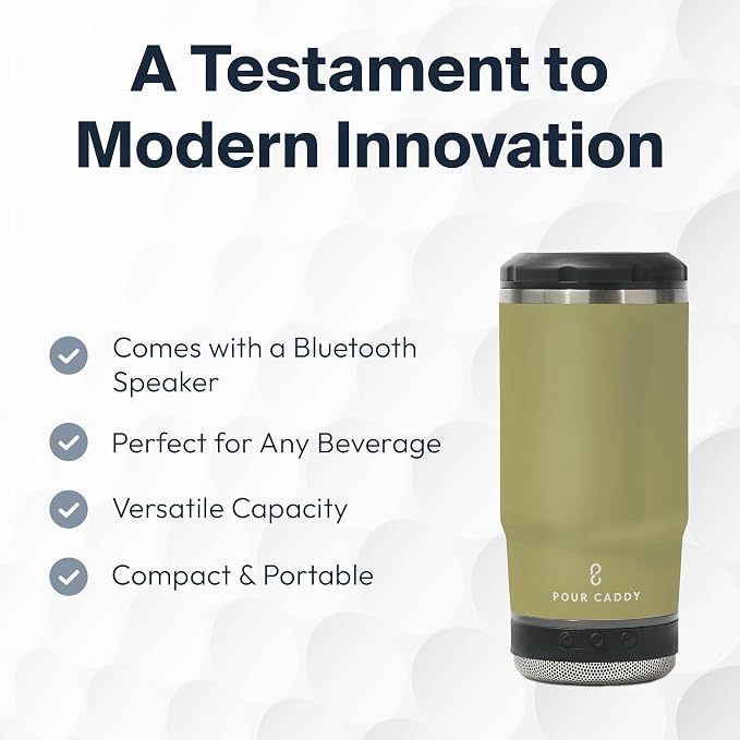 Vibe 4 In 1 Bluetooth Speaker Cup, Insulated Can and Bottle Holder for Hot or Cold Drinks, Double Wall Stainless Steel Drinkware, Fits 12 oz Cans or 14 oz Liquid, Sandstone