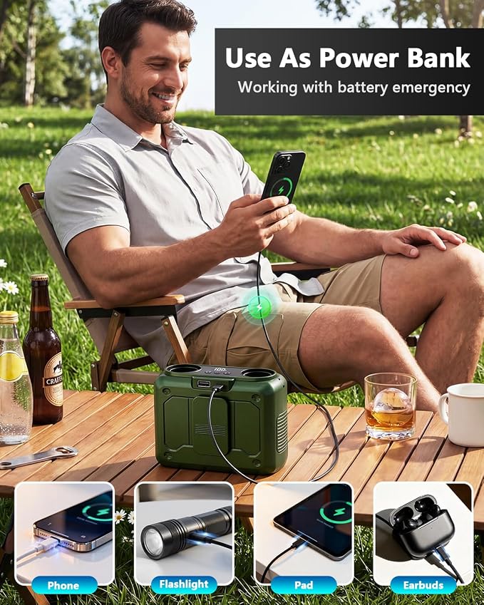 20000mAh Personal Fan - 22000RPM Dual Motors Rechargeable Fans with 200% Strong Airflow True High Speed, Up to 41H Cooling Time Portable Waist Fan for Jobsite Travel World Cup, Gifts for Men, Green