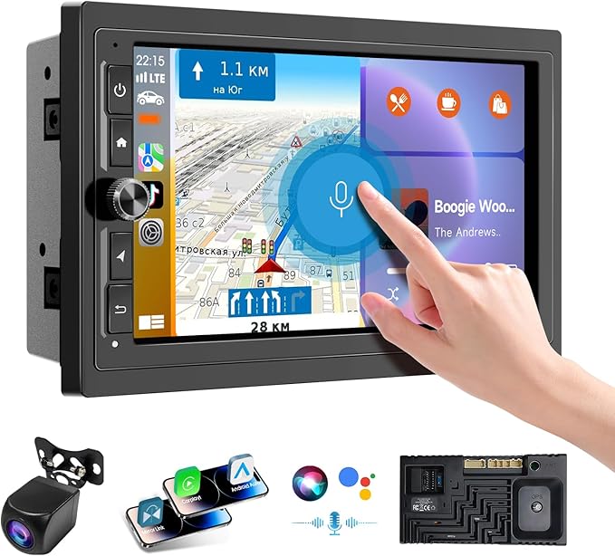 Haudio 7 Inch Double din Car Stereo,Support Wireless CarPlay and Android Auto,with 1080P Rear Camera,Mirror Link|Bluetooth|Music Play|AUX|FM/AM|SWC|Double din Car Radio (2+32GB)