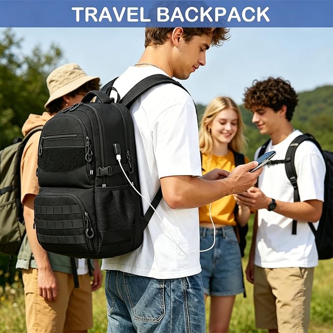 Laptop Lunch Backpack for Men - Large Capacity Tactical Insulated Backpack Cooler with USB Post and Lunch Box Compartment RFID Lunch Box Backpack for Work, Travel, Picnic, Black