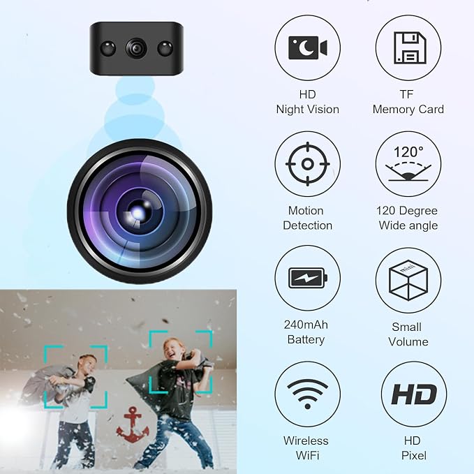 Small Indoor Outdoor Camera Security Wireless Home Cameras Spy Mini WiFi Pet Camaras, HD Tiny Nanny Cam,Wide Angle,Night Vision, Home Indoor Outdoor Camara,Can No Need WiFi Cams For House Security