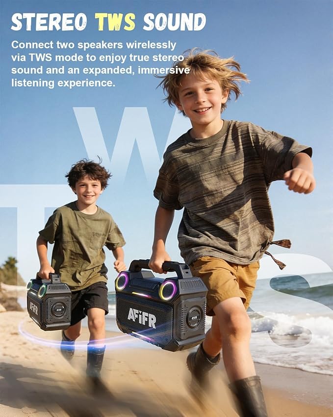 Outdoor Bluetooth Speaker, 160W Loud Bass! Rugged, IP67 Waterproof, 24H Playtime with Lights, Wireless TWS Pairing Portable Speakers for Party, Outsides, Travel, Beach, Garage (Black)