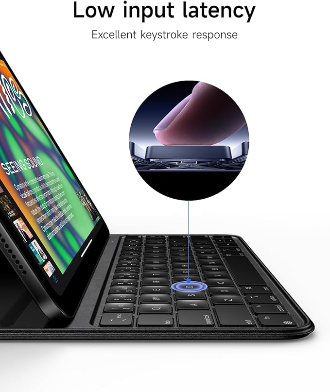 HOU Slim Bluetooth Keyboard Case for 2025 11th-Gen iPad (A16) & 2022 10th-Gen iPad, Smart Folio, Magnetic Stand with 2 Ergonomic Tilt Angles, Recyclable Synthetic Leather, Long-Life Battery, Black