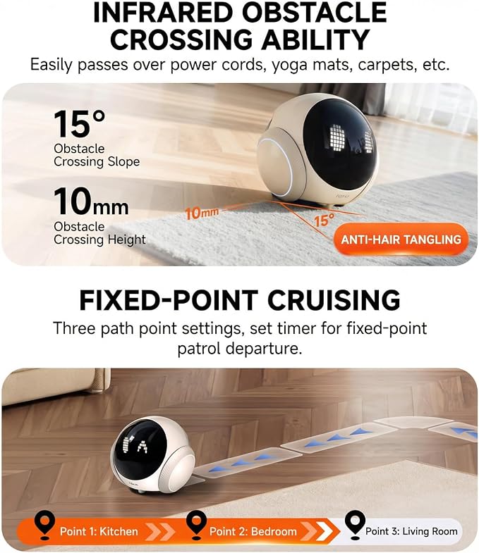 Robot Camera on Wheels,1080P Movable Indoor Camera with Remote Interaction, 2 Way Talk, Night Vision, Motion Detection, Auto Recharge, APP Control Home Security Cam for Pet, Elderly, Baby