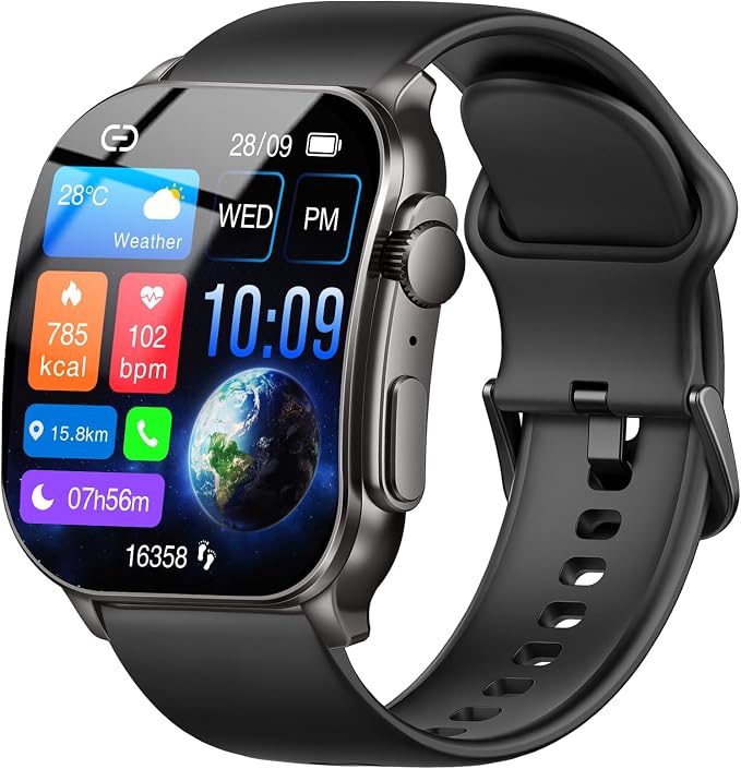 Smart Watch for Men, 2.01" AMOLED Curved Display Fitness Tracker with Answer/Make Calls, 100+ Sport Modes, Fitness Watch with 24/7 Heart Rate/Sleep Monitor/Pedometer, IP68 Waterproof, for Android iOS
