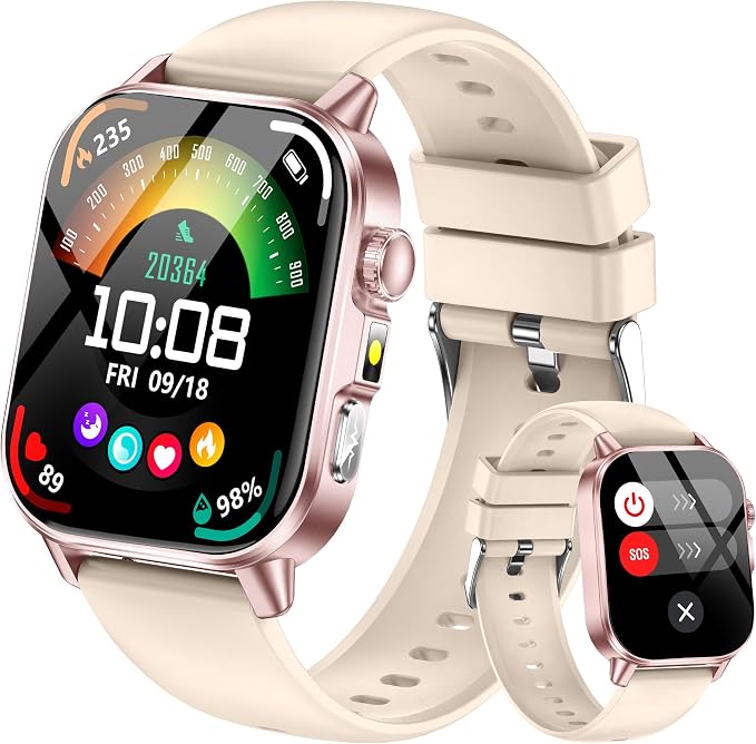 Smart Watch for Men Women, Health Fitness Tracker with 24/7 Heart Rate Blood Oxygen Blood Pressure Sleep Tracking, Bluetooth Calls, 450mAh Battery, IP68 Waterproof Activity Tracker (Khaki)