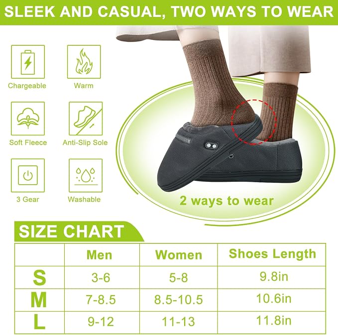 Foot Warmer, Electric Foot Warmer with 5000mAh Battery, Heated Slippers Women Men, Heated Foot Warmer with Smart Dual Independent Switch Heated Shoes for Feet Warmers Winter Warm
