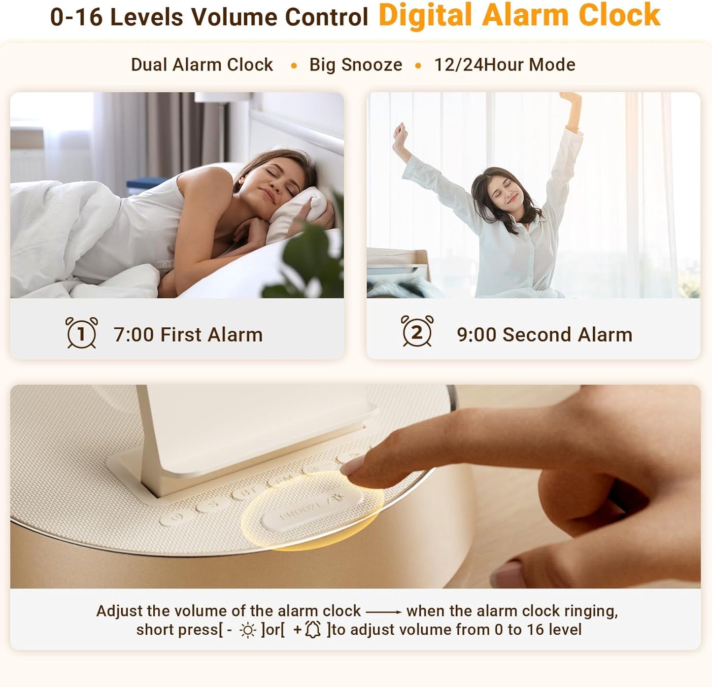 Alarm Clock with Wireless Charging Station, Clock for Bedroom with Dimmable Night Light Bluetooth Speaker, Wireless Charger Dock Station for iPhone 17 16 15 14 13 12 Pro Max, Apple Watch