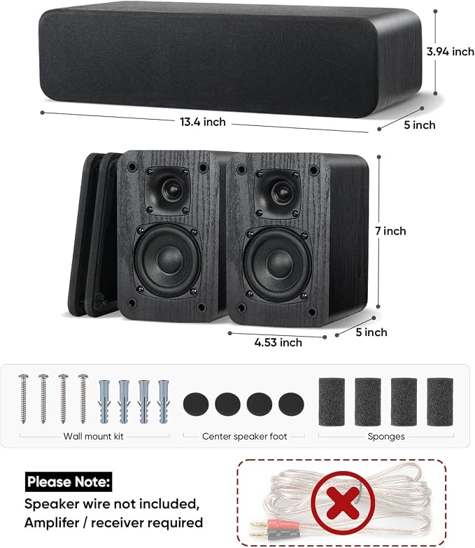 Saiyin 3.0 Passive Home Theater System, Stereo Surround Sound Speakers with Horn Tweeter, Crystal Clear Dialogue, 150W Peak Power for Home Audio/RV, Amplifier Required (Cable Not Included)