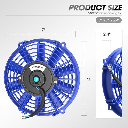 DNA Motoring 7 Inch High Performace Electric Cooling Slim Radiator Fan with Mount Kit, Blue, RAF-7-BL+FMK