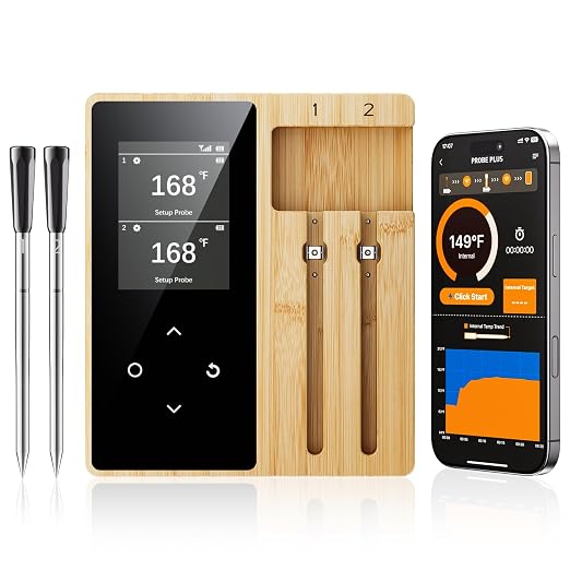 Newise Wireless Meat Thermometer Digital with 2 Probes, Long Range Bluetooth Food Thermometer with Smart APP Alerts for Cooking, Fathers Day Grill Gifts for Men Dad Husband