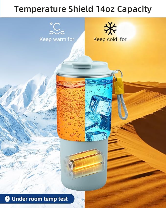 Self Heating Coffee Mug – 14oz Portable Heated Coffee Mug, 120W Fast Heating, 120°F-150°F Temp Control, 8H Heat Retention, Leak-Proof Lid, for Car, Home, Office，Gifts for Women&Men