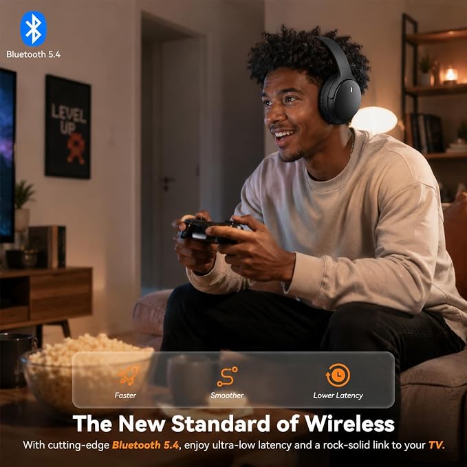 Wireless Headphones for TV Watching, TV Headphones Wireless for Seniors with Versatile Transmitter Charging Dock, Instant Audio Sync, 60-Hour Playtime, Perfect for Parents & Seniors, Black