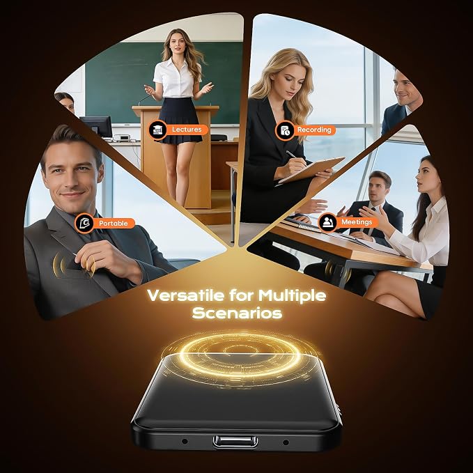 Voice Activated Recorder 64GB - Double-Sided Magnetic Voice Recorder with AI Noise Reduction, Holds 6000 Hours of Audio, Recording Device for Lectures, Meetings and Interviews