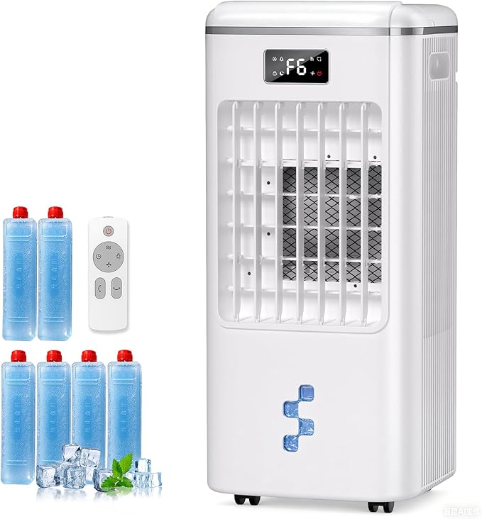 Evaporative Air Conditioners, Portable Personal Air Cooler with Detachable Water Tank & Ice Box, 36-40dB Quiet Air Cooling Fan with Child Lock, Evaporative Cooler for Bedroom Swamp Cooler