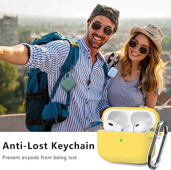 Ljusmicker for AirPods Pro Case Cover with Cleaner Kit,Soft Silicone Protective Case for Apple AirPods Pro 2nd/1st Generation Case for Women Men,AirPod Pro 2 Case Accessories with Keychain-Yellow