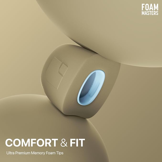 Foam Masters Ultra-Premium Memory Foam Ear Tips for AirPods Pro 1st & 2nd Gen | 3 Pairs | New Ver. | Secure Fit | Super Comfort | Better Noise Cancel | Replacement Buds (Large, FDE Tan)