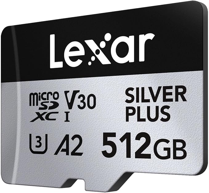 Lexar 512GB Professional Silver Plus Micro SD Card, UHS-I, C10, U3, V30, Full HD & 4K, Up to 205/150 MB/s microSDXC Memory Card, for Videographers, Gamers (LMSSIPL512G-BNANU)