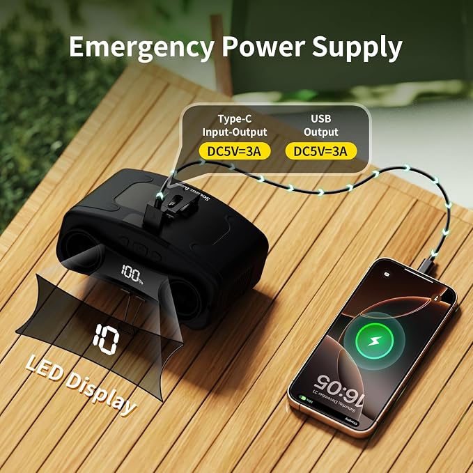 Socool 10000mAh Portable Waist Fan Clip on Wearable Belt Personal Fans Rechargeable Battery Operated, 20H Cooling with 10 Speeds & Dual Motors,Neck Hanging Hands-Free for Outdoor Travel Power Bank