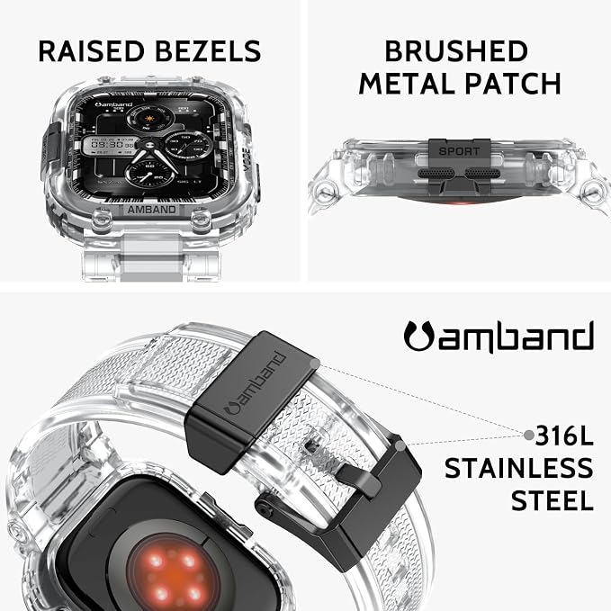 amBand Bands Case Compatible with Apple Watch Series 11/10 42mm for Men Women, M1 Sport Rugged Heavy Duty Cover Tactical Strap Military Grade Protective Bumper Protector for iWatch 42 mm Men, Clear