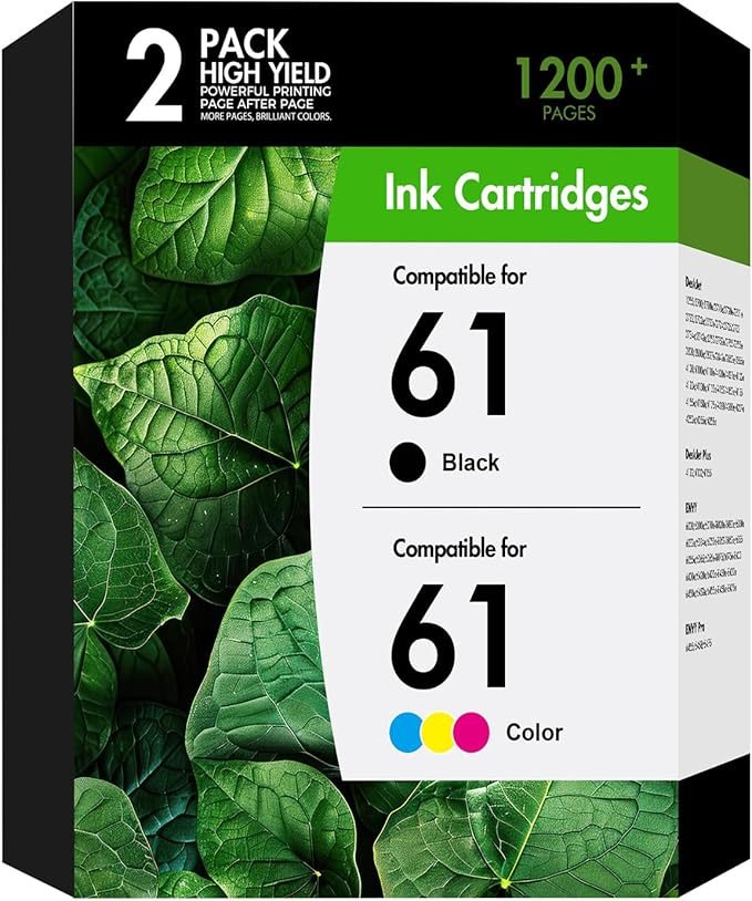 61 61XL Ink Cartridges for HP Printers Envy 4500 Replacement for HP61 Ink 61 Black and Color Combo Pack for Envy 4500 5530 Officejet 4630 4635 Envy 4502 4501 Deskjet 1000 1010 Black/Tricolor 2Pack