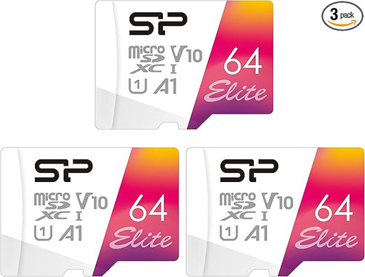 Silicon Power 3-Pack 64GB Elite UHS-I Micro SDXC Memory Card with SD Adapter