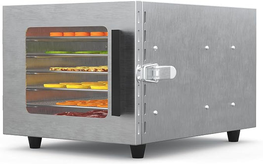 Food Dehydrator, 6 Stainless Steel Trays, 85–170°F Temperature Control | 420W Jerky Dehydrator, 4 ft² Drying Space, 24-Hour Timer, for Meat, Fruit, Veggies, Dog Treats & Snacks, Bright-Silver