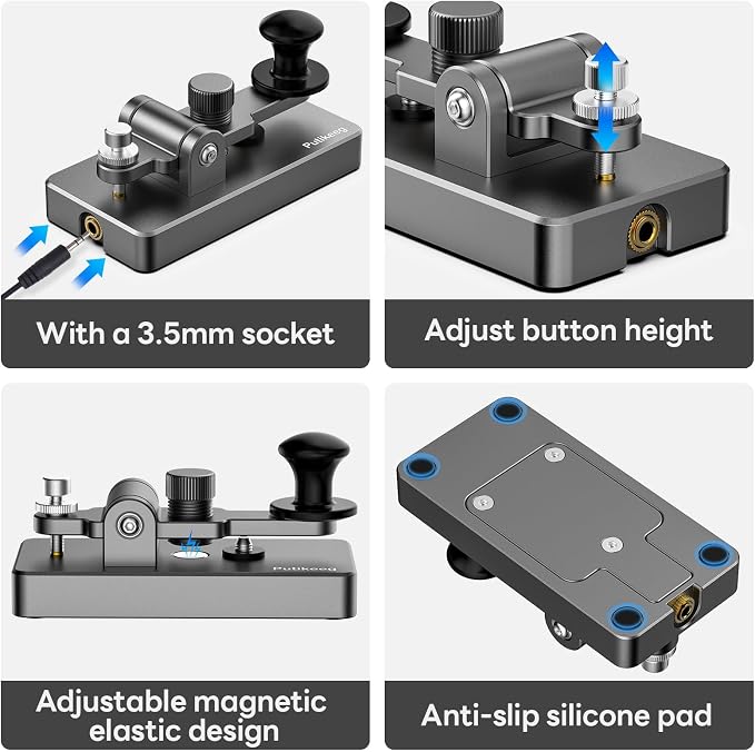 Putikeeg Classical Morse Mini Code Key Morse Code Paddle Aluminum Alloy Mini-Key CW Portable Practice Key Grey
