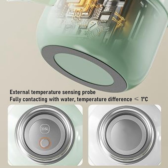 fosa Portable Electric Kettle, Cordless Travel Kettle Car Heating Cup 500ml, 50W Fast Boiling 30H Constant Temperature with 5 Settings, for Camping Office Travel (Green)