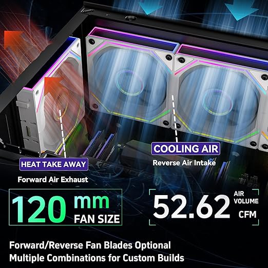 FB120-White 120mm Case Fan, Wireless Splicing/Daisy-Chain Design, Infinity Mirror 16.8M Colors ARGB PC Fan with PWM Speed Control, High Airflow, Quiet Cooling for PC Cases, CPU Liquid Coolers