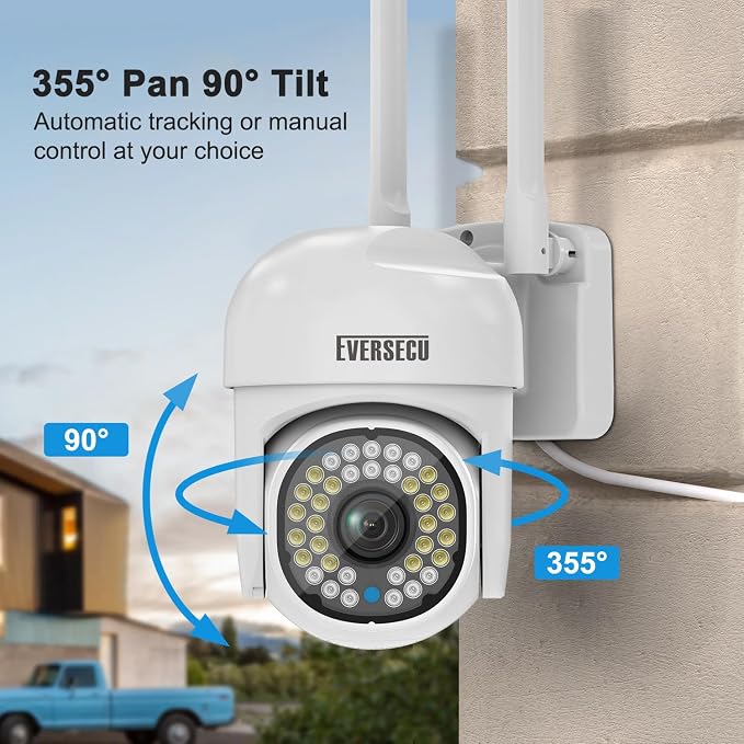 EVERSECU HD 2K 3.0MP WiFi Home Security Camera, Pan/tilt, Humanoid Auto Tracking, 2 Way Audio, Night Vision, Compatible with Alexa, Baby Monitor Elder Pet Camera