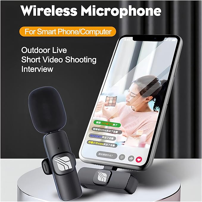 SPEC Portable External Wireless Bluetooth Lavalier Clip On Lapel Microphone for Live Streaming, Video Recording, TIK Tok Live, Facebook Live, YouTube Live Streaming for iPhone (Black)