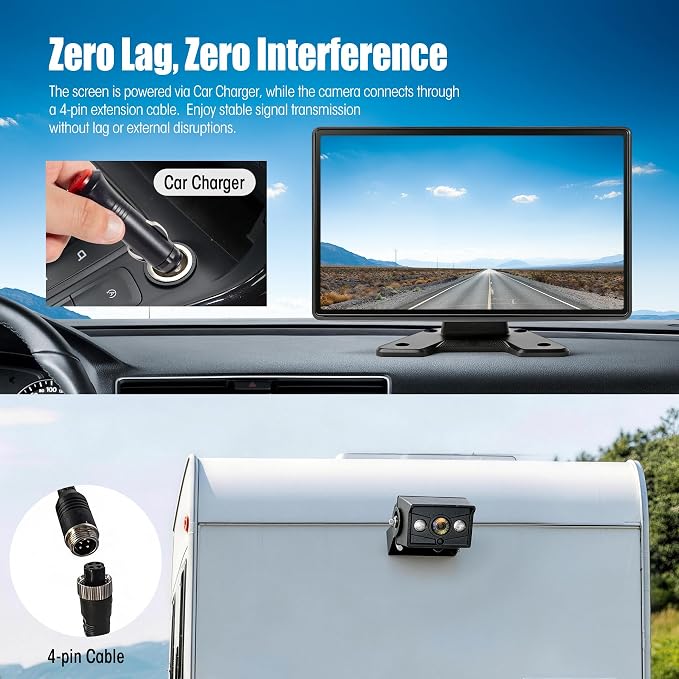 10.1" DVR IPS Touchscreen & 2 AHD Wired Backup Cameras, IP69K Water/Dust Proof Rear Camera, 1080P Quad Split Screen & 20G Vibration-Proof Camera for Hitching, Farm Work, UTV, Tractor, Trailer