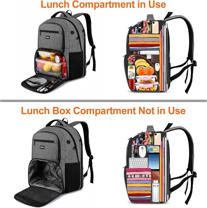 kadilong 17,3 inch Laptop Backpack with Lunchbox,Insulated Cooler Bag for Work Travel with USB Charging Port,Water Resistant Computer Bag Meal Prep Backpack for Picnic College