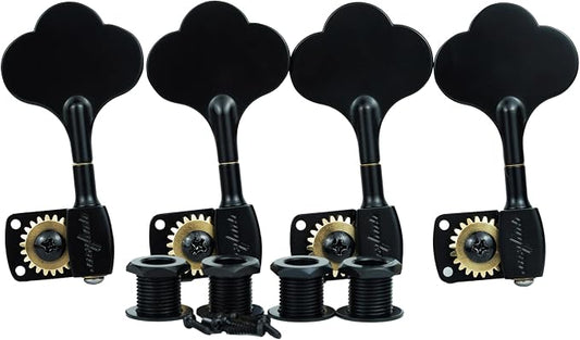 Guyker Bass Tuners (4 for Left) - 1:22 Ratio Gear Open Frame Bass Drop Locking Machine Head Tuning Key Pegs Replacement for Electric Jazz Guitar Bass or Precision Instruments, BB100 Black