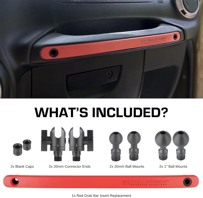 Bulletpoint Mounting Solutions Metal Grab Bar Insert Replacement with 2 Mounting Points Compatible with 2011-2018 Jeep Wrangler JK (Red)
