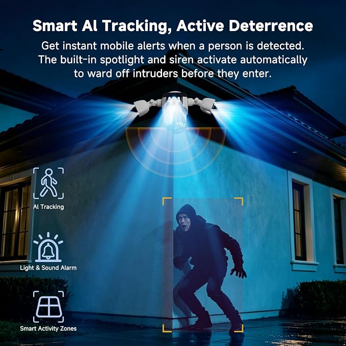 VSTARCAM 4-Lens Security Cameras Wireless Outdoor, 4-in-1 Multi-View 2K 360° PTZ Plug-in WiFi Camera, 10X Hybrid Zoom, AI Motion Tracking, Color Night Vision, IP66, 64GB Card Included
