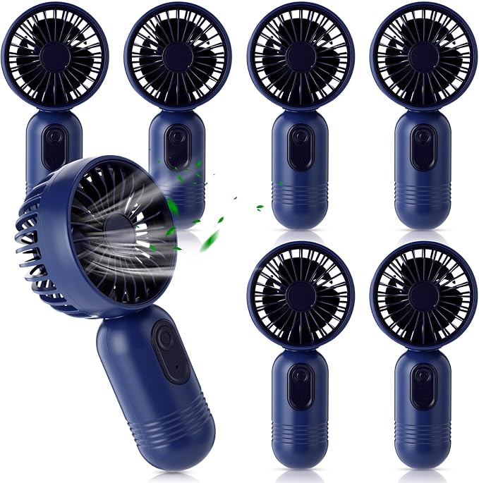 Rossesay 6 Pcs Mini Portable Fan Bulk Cute Handheld Lightweight Small Little Personal Hand Eyelash Fan 3 Speeds USB Rechargeable for Women Men Indoor Outdoor Makeup Travel (Navy Blue)