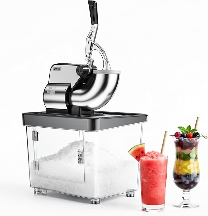 Commercial Ice Crusher Machine with 4 Blades, 2000RPM 750LBS/H Ice Shaver with 2LBS Hopper Capacity, 350W Stainless Steel Snow Cone Machine for Home Use, Bars, Cafes, Parties, Black