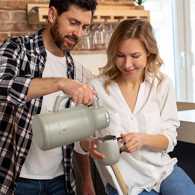 IDEUS Thermal Coffee Carafe, Stainless Steel Double Wall Insulated Vacuum Flask, Water Jug Coffee Server and Beverage Dispenser, Heat and Cold Retention (Celadon, 68, Fluid Ounces)