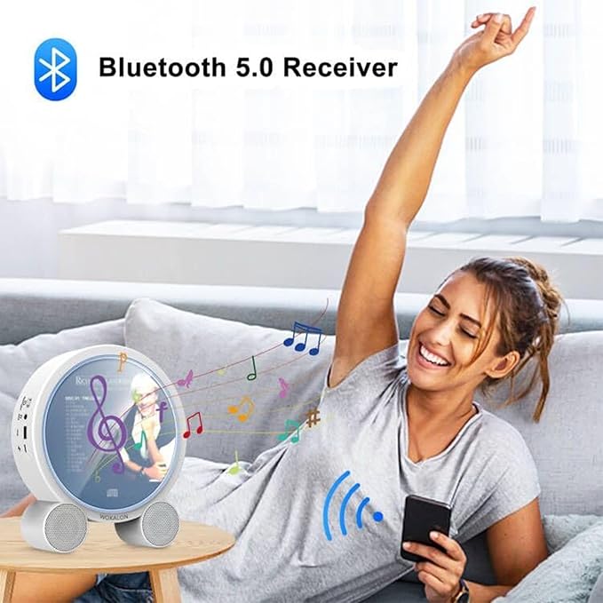 WOKALON Desktop Vertical CD Player Portable with Bluetooth for Home with LCD Screen Display Built in HiFi Speakers Support Timed Music ON/Off FM USB SD