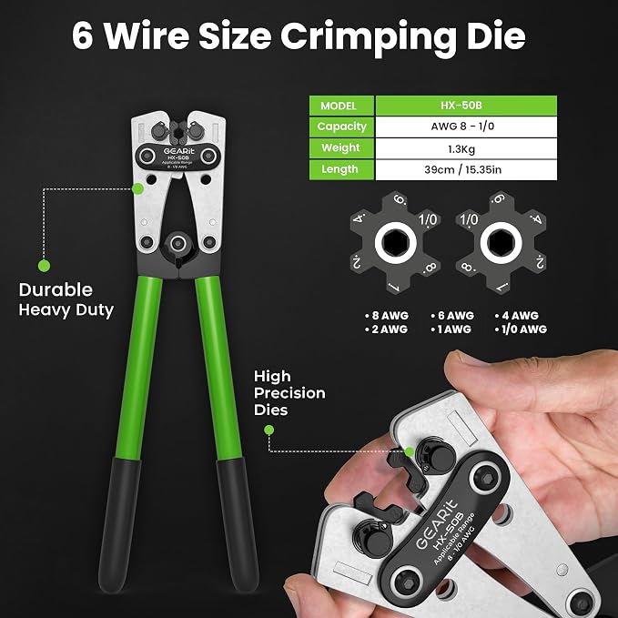 GEARit 8 Gauge Wire Kit, 8 AWG Amp Wiring Kit CCA Battery Cable 25 ft Black/Red, with Crimper, Cutter, Lugs & Heat Shrink
